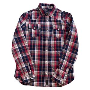True Religion Plaid Pearl Snap With Pocket Logo & Large Graphic Youth Large Shrt